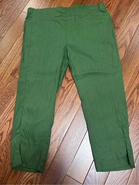J. Jill Green Linen-Stretch Cropped Pants Size L